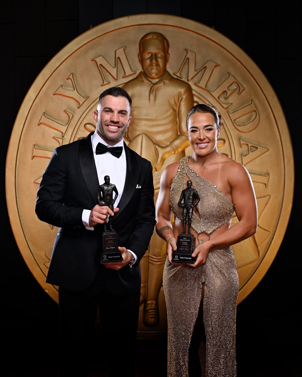 NRL's tweet image. A historic moment for the @sydneyroosters! James Tedesco &amp;amp; Isabelle Kelly have been awarded Dally M Captains of the Year for 2025.