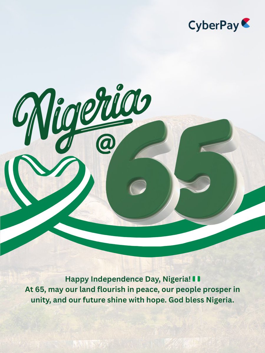 CyberPaynaija's tweet photo. We celebrate Nigeria's Independence with all of our Nigerian customers!
Happy Independence Day, Nigeria! https://t.co/4yUxoWTJG4