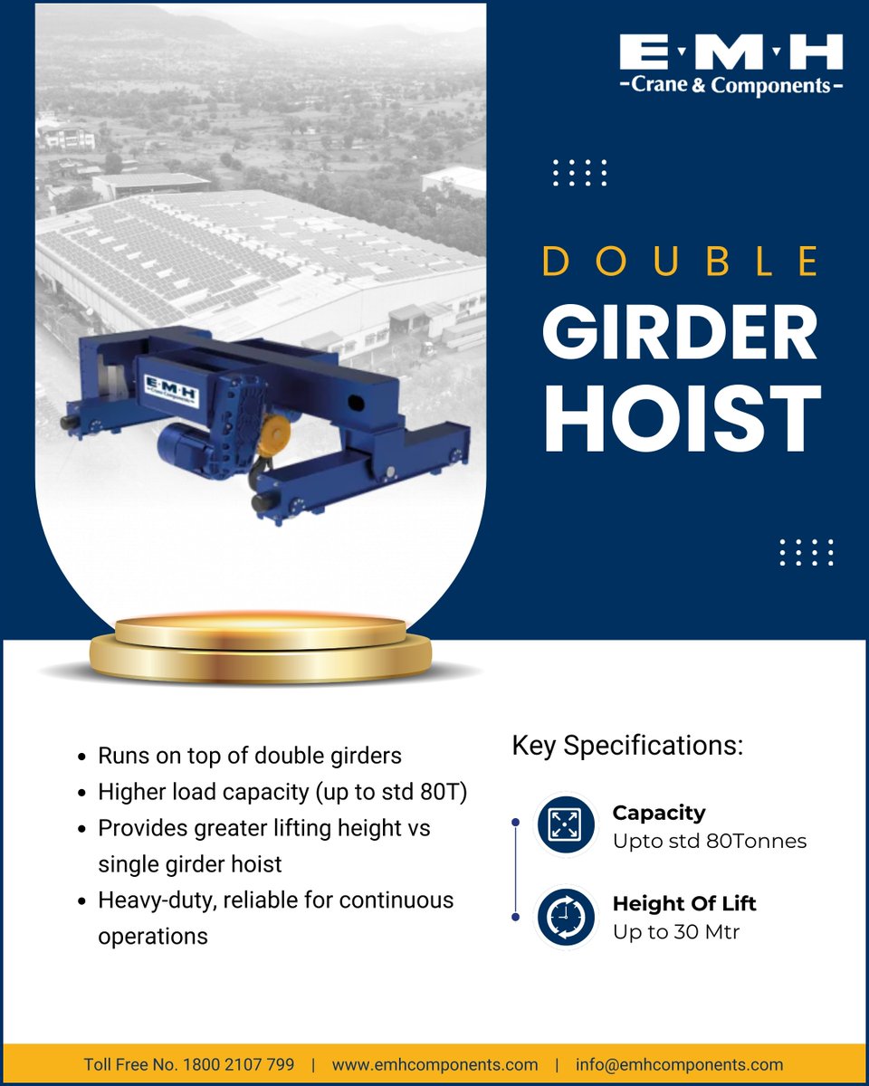 EMH_Crane's tweet image. Redefining Heavy-Duty Lifting 🚀
The EMH Double Girder Hoist is built for industries that demand power, performance &amp;amp; productivity.
.
.
.
📩 info@emhcomponents.com
 | 🌐 emhcomponents.com

#EMHCrane #HeavyDutySolutions #IndustrialInnovation
