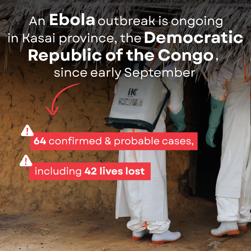 WHO's tweet photo. To step up the fight against the #Ebola outbreak in the #DRC, WHO is supporting the government to:

🔎 Detect cases early &amp; track the spread
🤝 Engage communities
🏥 Deliver safe care
🧪 Expand diagnostic capacity
💉 Ensure timely access to vaccines &amp; treatment