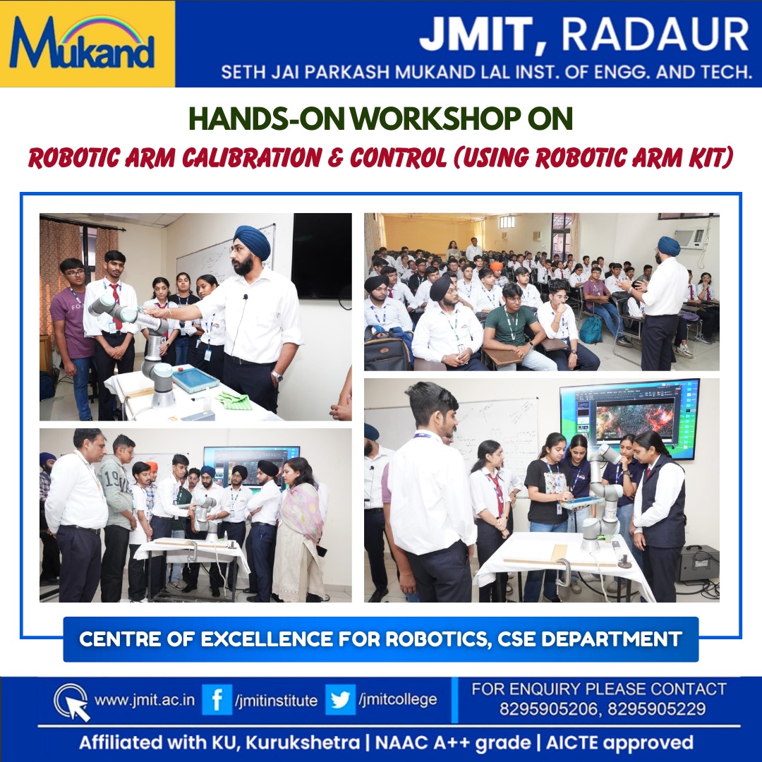 JmitCollege's tweet image. Hands-On Workshop on Robotic Arm Calibration &amp;amp; Control (Using Robotic Arm Kit) – Centre of Excellence for Robotics, JMIT Radaur

#roboticsworkshop #roboticarm #roboticsengineering #roboticslab #roboticstraining #roboticslearning #futureofrobotics #jmit #jmitstudents #jmitradaur