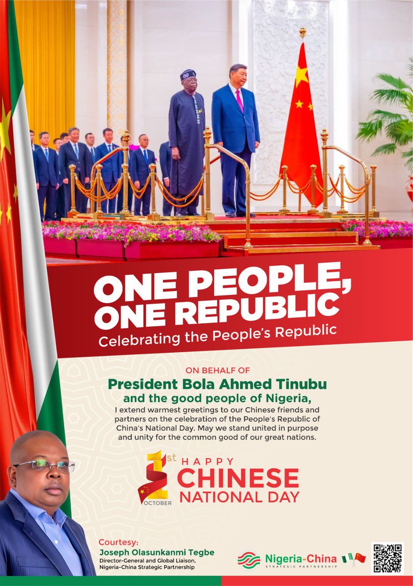 🇳🇬65 years of independence. 
🇨🇳76 years of nationhood. 

One historic date, one strong bond.

NCSP celebrates Nigeria &amp; China on October 1st, reaffirming our shared journey of growth &amp; prosperity. 🌍✨
#NigeriaAt65 
#ChinaAt76 
<a href="/NGRPresident/">Presidency Nigeria</a> 
<a href="/YDunhai/">Yu Dunhai</a>