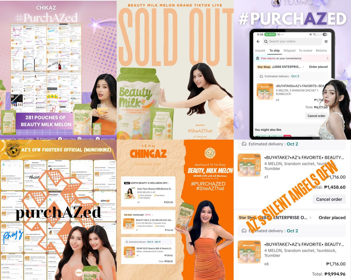 Never2Impress's tweet photo. @_AZMartinez is now a certified Soldout Queen reaching million sales.  We also secured Billboard and M&amp;G ♡

Thank you admins, sponsors and everyone who purchAZed Beauty Milk Melon of Dear Face.

DEARFACE LIVE AZelling
#SheAZThat | #AZMartinez #purchAZed https://t.co/9S3qpFdOX5