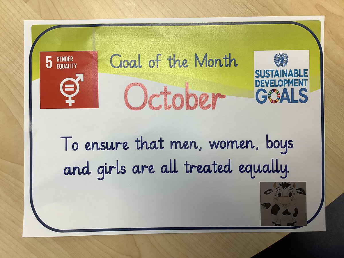 Octobers’s Goal is goal number 5; Gender Equality… To ensure that men, women, boys and girls are all treated equally #StPBRRS