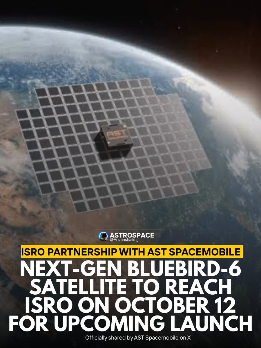 ISRO PARTNERSHIP WITH AST SPACEMOBILE 🛰️

Next-Gen BlueBird-6 Satellite to Reach ISRO on October 12 for Upcoming Launch

#ISRO #ASTSpaceMobile #BlueBird6 #NextGenBlueBird