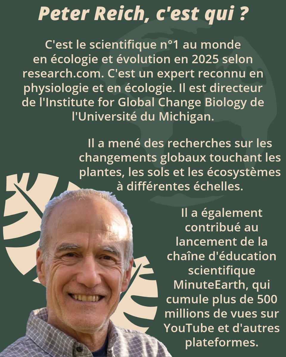Conférences Peter Reich
12/11 -11h30 : "Can we just(ly) use nature to fight climate change?"
13/11 -16h45 : "The  strength of simplicity and the challenge of complexity: traits,  trade-offs, and scaling in an era of multiple global changes."

Inscription : sciences.edu.umontpellier.fr/2025/09/23/con…