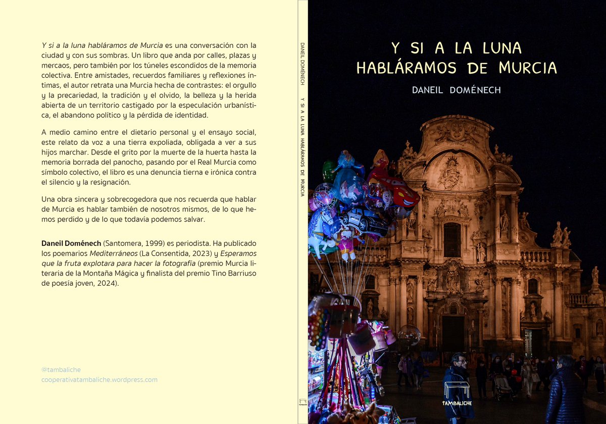 DomenechDaneil's tweet photo. 𝗬𝗔 𝗟𝗔 𝗧𝗘𝗡𝗘𝗠𝗢𝗦 𝗔𝗤𝗨Í 🥹 Esta será la portada de ‘Y si a la luna habláramos de Murcia’. El diseño y maquetación corren a cargo de la maravillosa @nuuri10mg 💖; la fotografía es obra del gran @pepejaraNCactus. No os imagináis cómo de contento me tiene el resultado 🥹. https://t.co/uhTukRKTqa