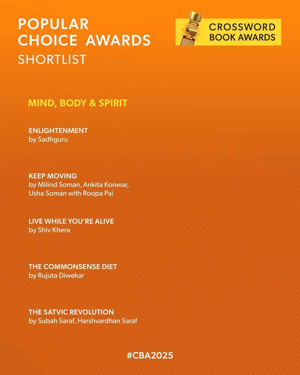 Presenting the Crossword Book Awards 2025 – Popular Choice Shortlist! An award shaped entirely by readers' every vote celebrates the stories and voices that defined your literary conversations.

Voting is open now and runs until November 23, 2025.

👉crossword.in/pages/crosswor…