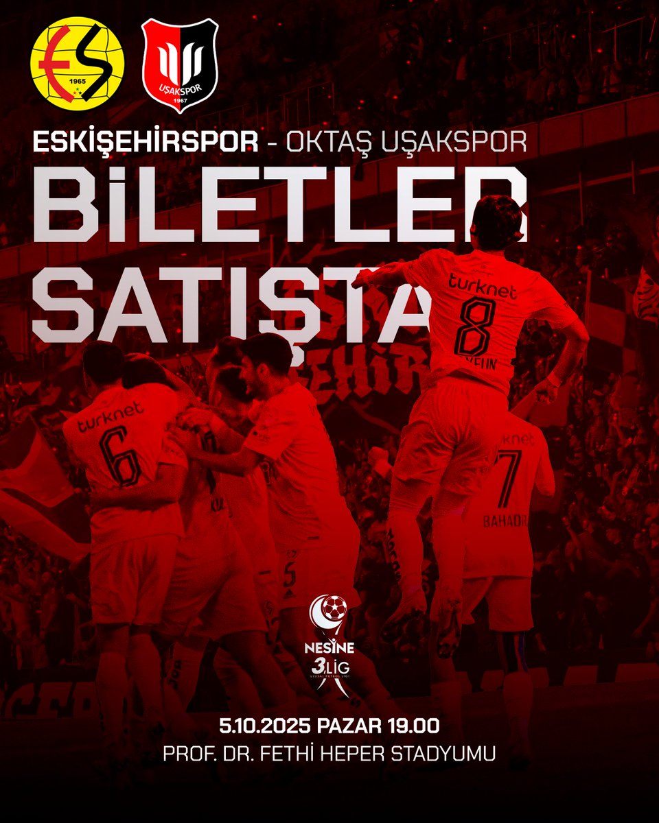 BİLETLER SATIŞTA!

⚽️ Eskişehirsporumuzun, Nesine 3.Lig’de 5 Ekim Pazar günü saat 19.00’da evinde oynayacağı Oktaş Uşakspor maçının biletleri satışta!

Haydi EFSANE! Tribündeki yerini al, takımını yalnız bırakma!

Kuzey ve Güney Kale Arkaları: ₺150
Doğu Maraton Alt: ₺250
Doğu