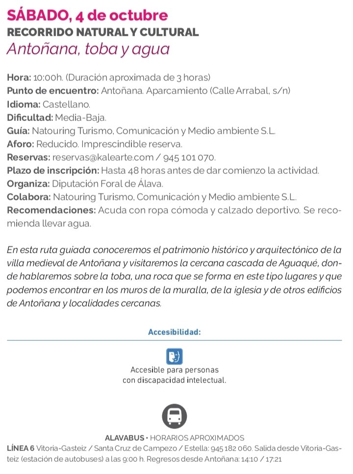 Recorrido natural y cultural:
«Antoñana, toba y agua»
Sábado, 4 de octubre
10:00, #Antoñana
Inscripciones: reservas@kalearte.com
#JEP2025 #JEPEuskadi2025 #OEJEuskadi2025 #JEPAlava2025 #OEJAraba2025 #Natouring