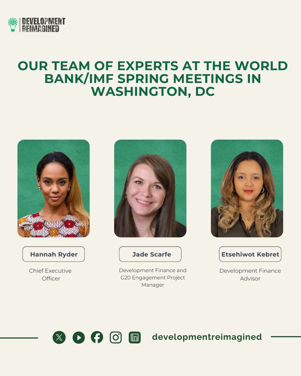 DevReimagined's tweet image. From October 13–18, our team will be in Washington DC for the 2025 Annual Meetings of the World Bank Group &amp;amp; IMF.

These discussions on global finance and development priorities are critical, let’s connect if you’ll also be attending. 

#IMFMeetings #WBGMeetings…