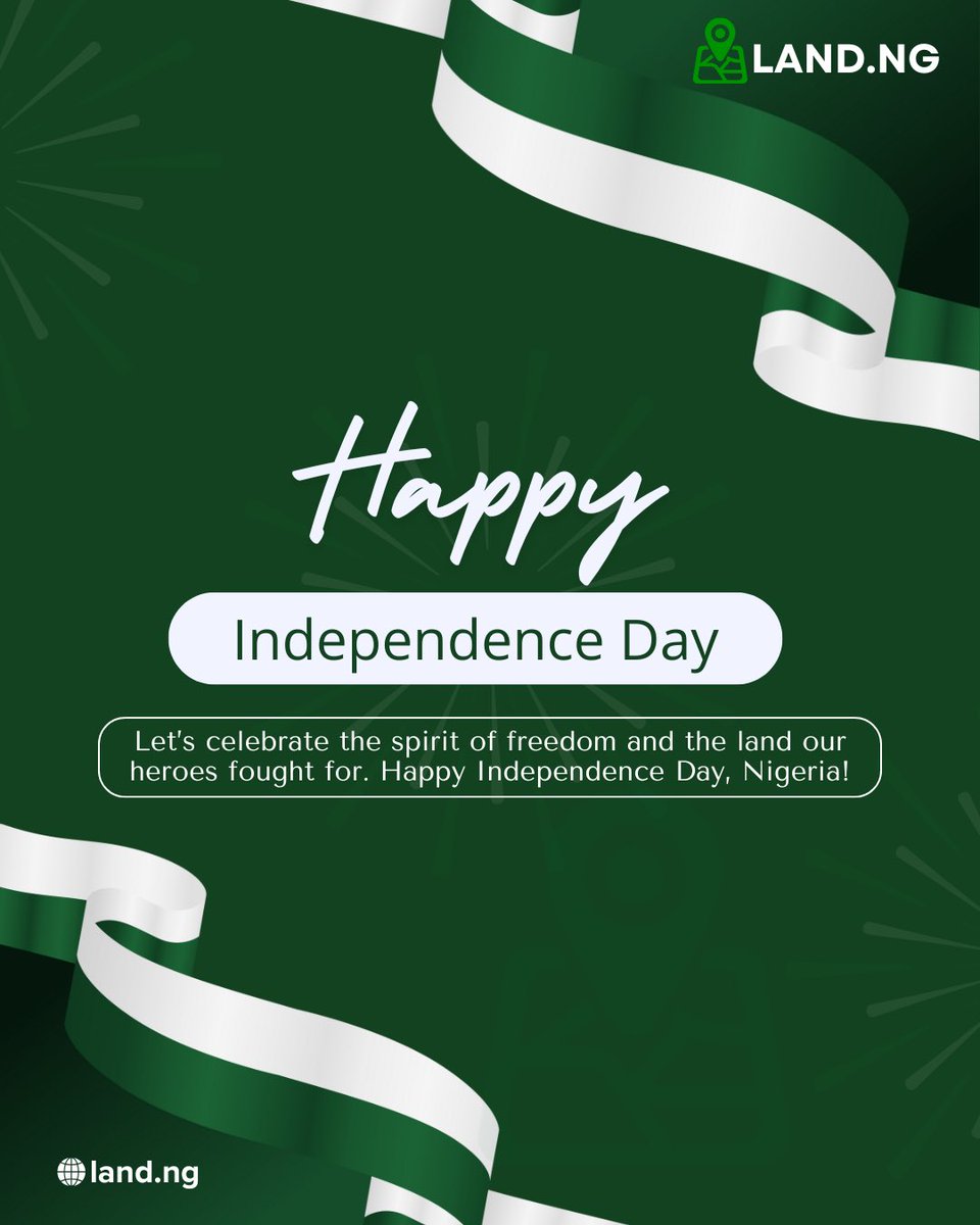 landdotng's tweet photo. Happy Independence Day, Nigeria! 🇳🇬💚 

The land is green, and so are your opportunities. Celebrate with us - list your land on https://t.co/z9bi7aZiAi and enjoy FREE Facebook Ads on all listings throughout October! 

#nigeriaat65 #october1st #uptober #independenceday https://t.co/9beu1R765T