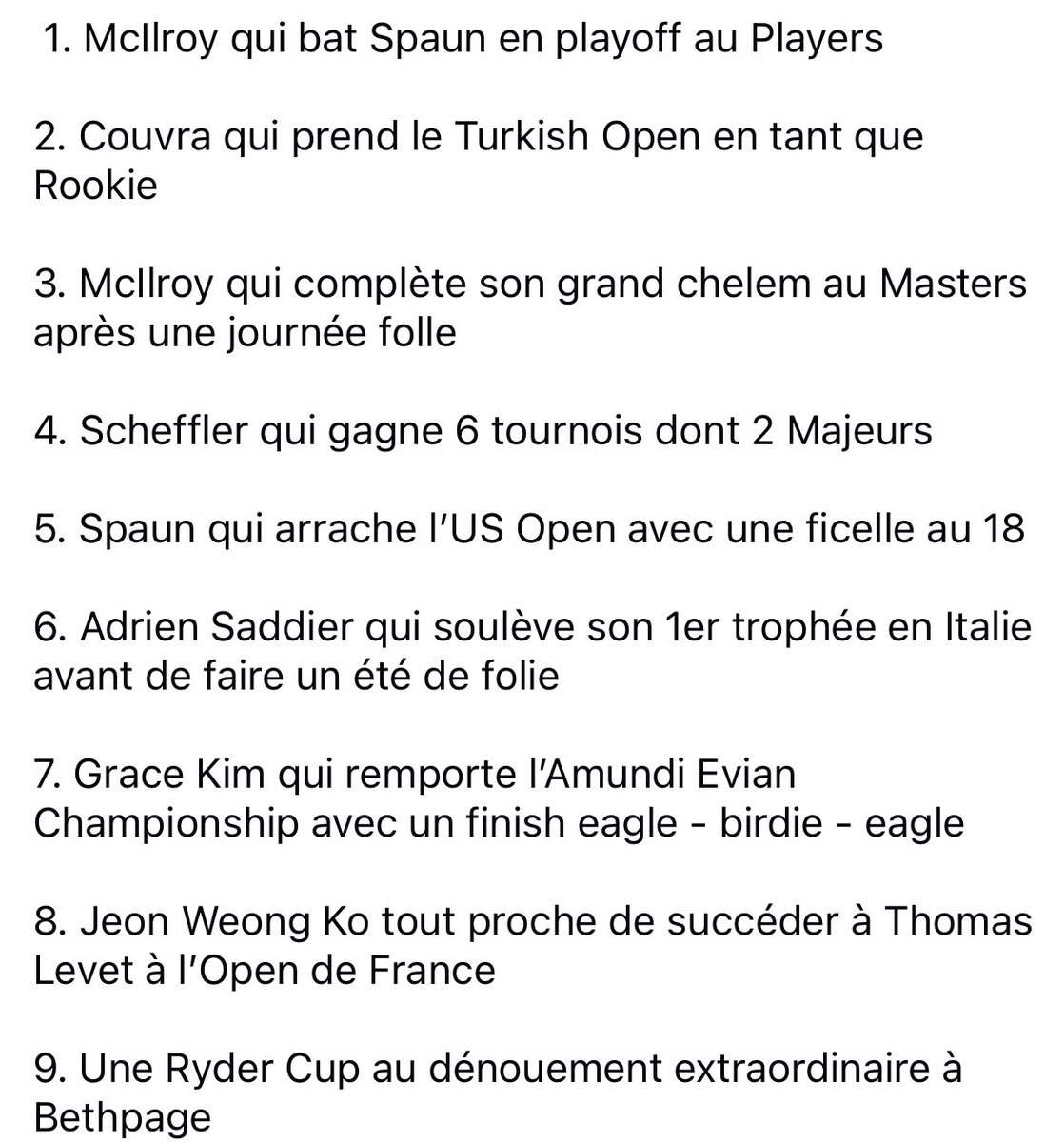 ⛳️ LE GOLF ⛳️

Année après année, tournoi après tournoi, partie après partie, le golf ne cesse de nous surprendre et de nous émouvoir.

2025 nous a réservé jusqu’ici des scénarios exceptionnels sur <a href="/Canalplusgolf/">CANAL+ Golf</a> 

Morceaux choisis : lequel vous a le plus fait vibrer ?