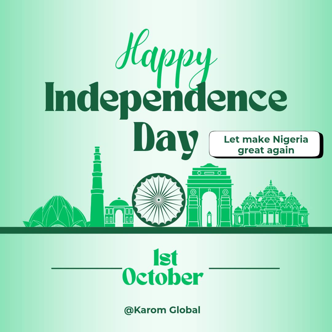 🇳🇬 Happy Independence Day, Nigeria! 🎉
At Karom Global, we believe true freedom means food security, empowered farmers &amp; sustainable communities.
Together, let’s keep building the Nigeria we dream of. 💚🤍💚

#NigeriaAt65 #KaromGlobal #independenceday2025