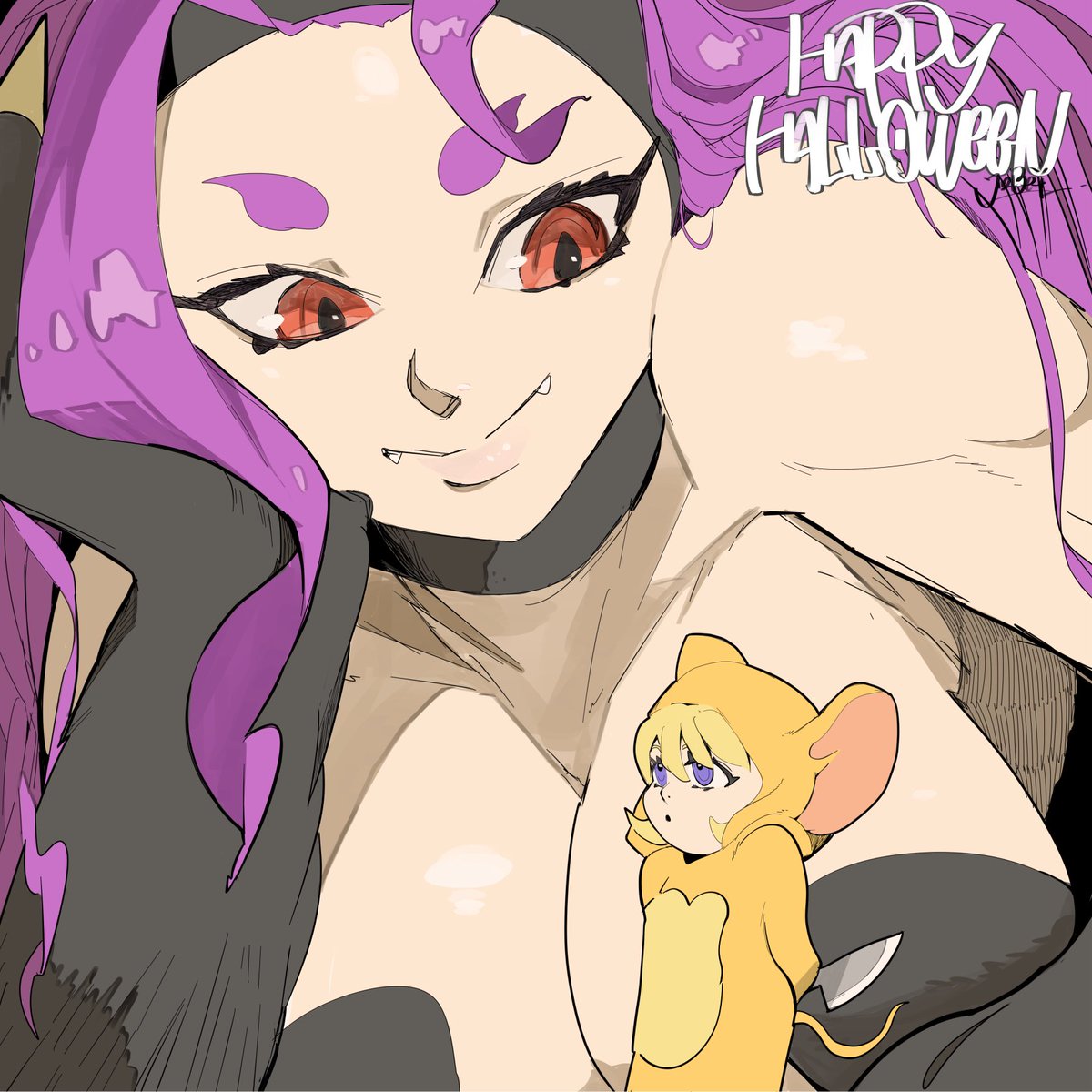欲望の迷い子リリス ,モリガン・アーンスランド 「#Darkstalkers #ヴァンパイア 去年描いたハロウィン絵です。」|ジンベーのイラスト