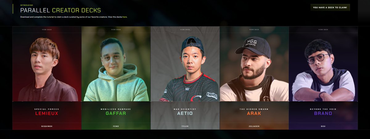 The latest <a href="/ParallelTCG/">Parallel</a> expansion "Deception" has arrived! Along with the updated (free) Creator Decks we’ve been building with the <a href="/YggEsports/">YGG Esports</a> squad!

Our goal with these is to capture the theme of the "Deception" expansion for each faction while giving both new and returning