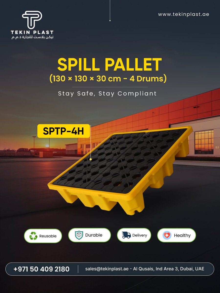 tekin_plast's tweet image. Stay Safe. Stay Compliant. Stay Ahead.🔒

 tekinplast.ae/product/spill-…

📱 Phone: +971 50 409 2180
📧 Email: sales@tekinplast.ae
🌐 Website: tekinplast.ae

#SpillPallet #SafetyFirst #TekinPlast #IndustrialSafety #SpillContainment #SustainableSolutions