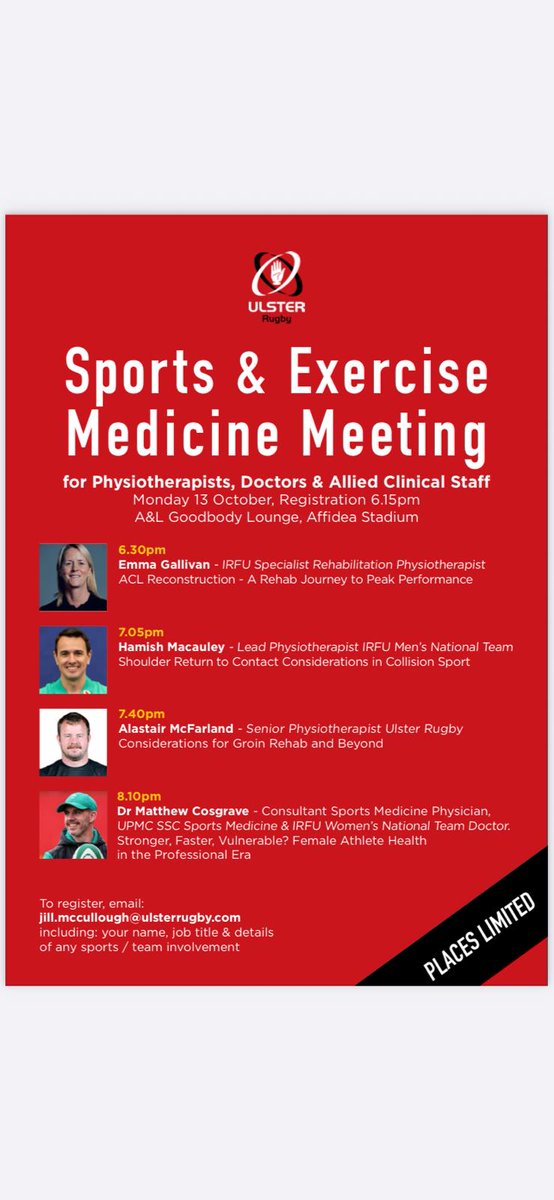 Looking forward to seeing a good turnout of local Sports Med Professionals at Evening Meeting.