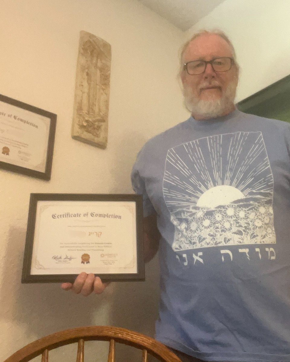 LearnHebrewTv's tweet photo. Certificate Achieved! Meet Craig:)

Craig has been joyfully reconnecting with his  roots since June 2025. His journey began with my bestselling books "Learn to Read Hebrew in 6 Weeks!", "The Hebrew Workbook" and "The Hebrew Reader", and then continued with The Genesis Course. https://t.co/sTUj9HRK53