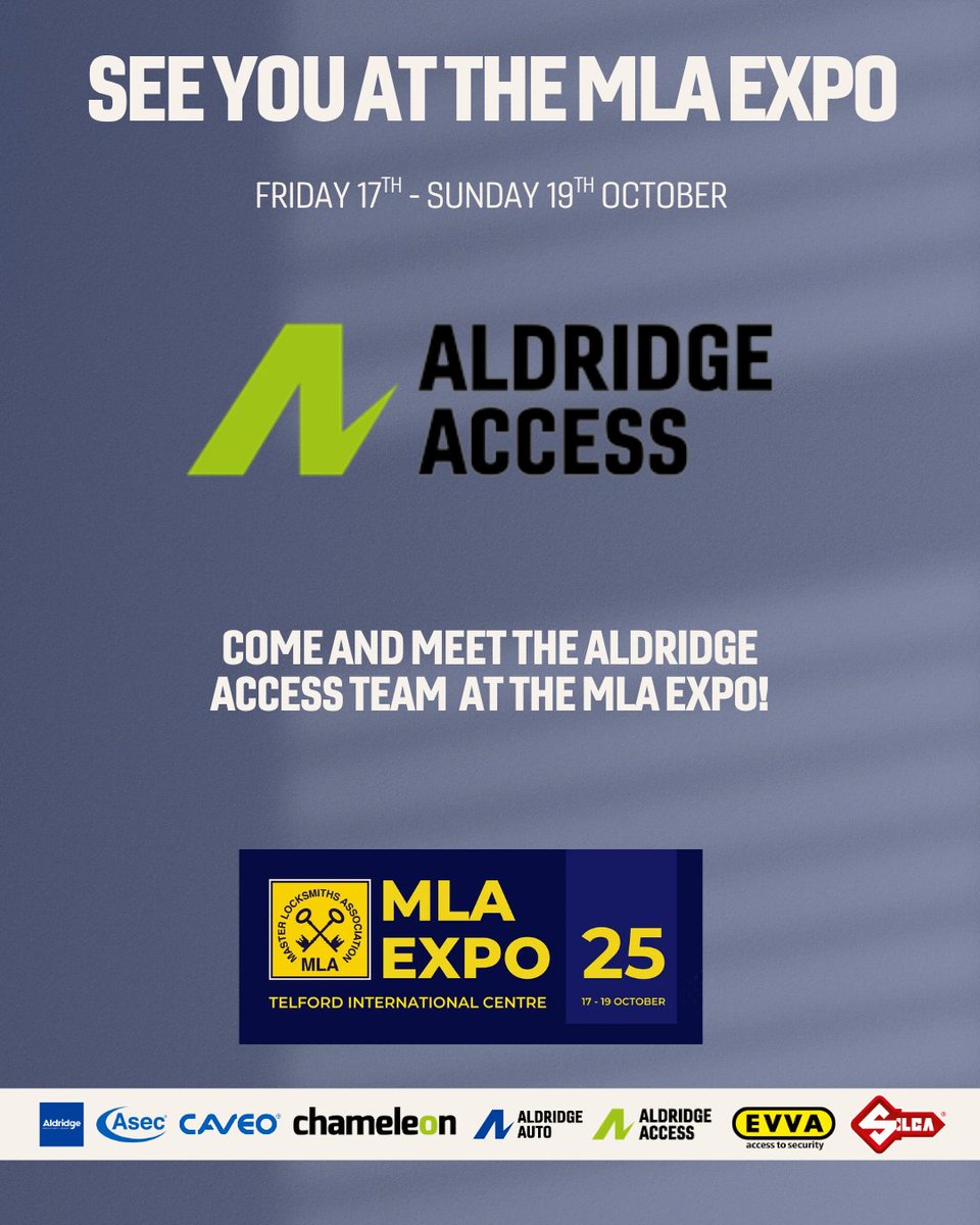 Aldridge_Access's tweet image. 🔑 Join us at MLA Expo 2025, Europe’s largest locksmith show! Meet Aldridge and discover new products, training, and exclusive discounts. 👉 Register FREE: locksmiths.yarringtonevents.co.uk/#register #MLAExpo2025 #TrustedByTheTrade #AldridgeSecurity