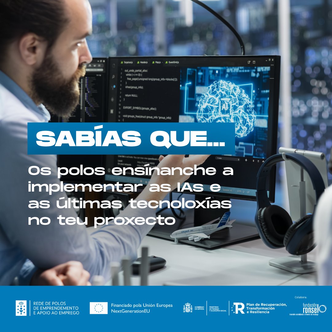 🚀 A Rede de Polos actualízase constantemente para ofrecer a mellor formación para o teu negocio

🤖 As IAs son unha ferramenta fundamental a día de hoxe para optimizar a xestión dos proxectos empresariais

☝️ Ofrecemos formación específica para integrala no teu negocio!