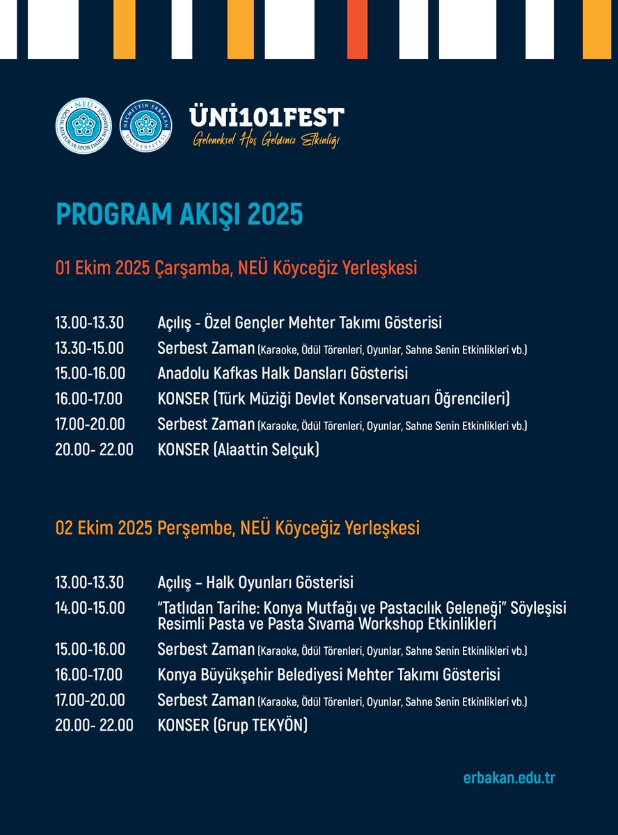 NEUniversitesi's tweet photo. #UNI101FEST 🎉
Eğlence, müzik ve dopdolu etkinliklerle unutulmaz bir festival seni bekliyor!
Program akışı ve detaylar 👇 https://t.co/axm49UqS3h