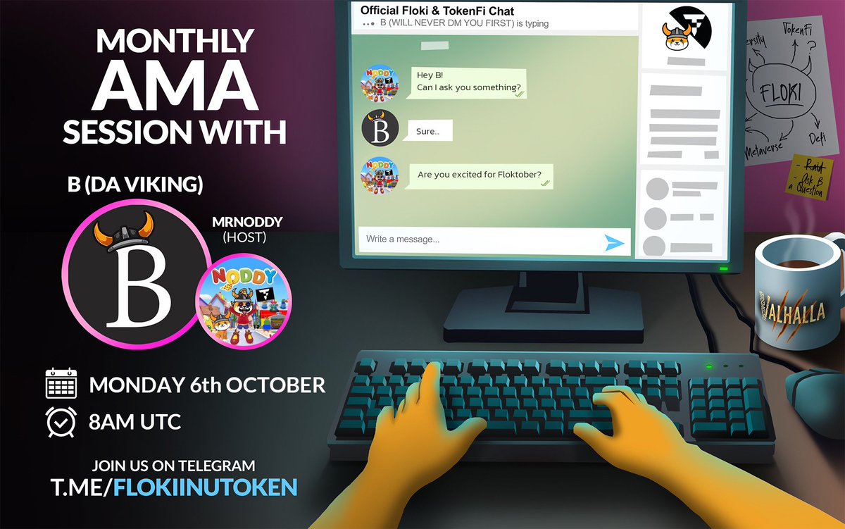 We invite you to another monthly AMA with our Core advisor, <a href="/100bviking/">B (Da Viking)</a>, to discuss all things $FLOKI / $TOKEN!

🗓: Monday, October 6, 8AM UTC
📌: t.me/FlokiInuToken

Drop your questions in the form. Each selected question wins $100 USDT on BSC. 👇

forms.gle/RvqAG6dg85c5UV…