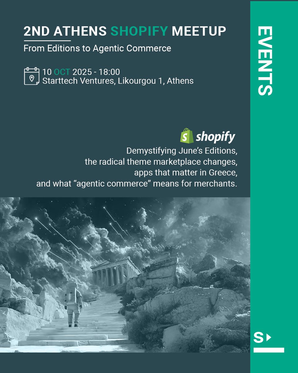 StarttechVC's tweet image. 🚨 2nd #Athens_Shopify_Meetup is on!
Join us Oct 10 at @StarttechVC with @pvoulg.
Shopify updates, agentic commerce & more. Free entry, limited seats!
👉 Join Us: f.mtr.cool/wkfwtqcbcm
#Shopify #AthensMeetup #Ecommerce