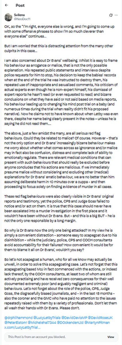 .<a href="/DOckendenLtd/">Donna Ockenden FRSA, Hon DLitt Hon DSci</a>, I can see that you have been tagged into this appalling post by Svilena Dimitrova.

Dr Dewi Evans is being defamed and abused after five years working directly with the evidence in the Letby case, simply because he refuses to bend to Dimitrova’s chosen narrative.