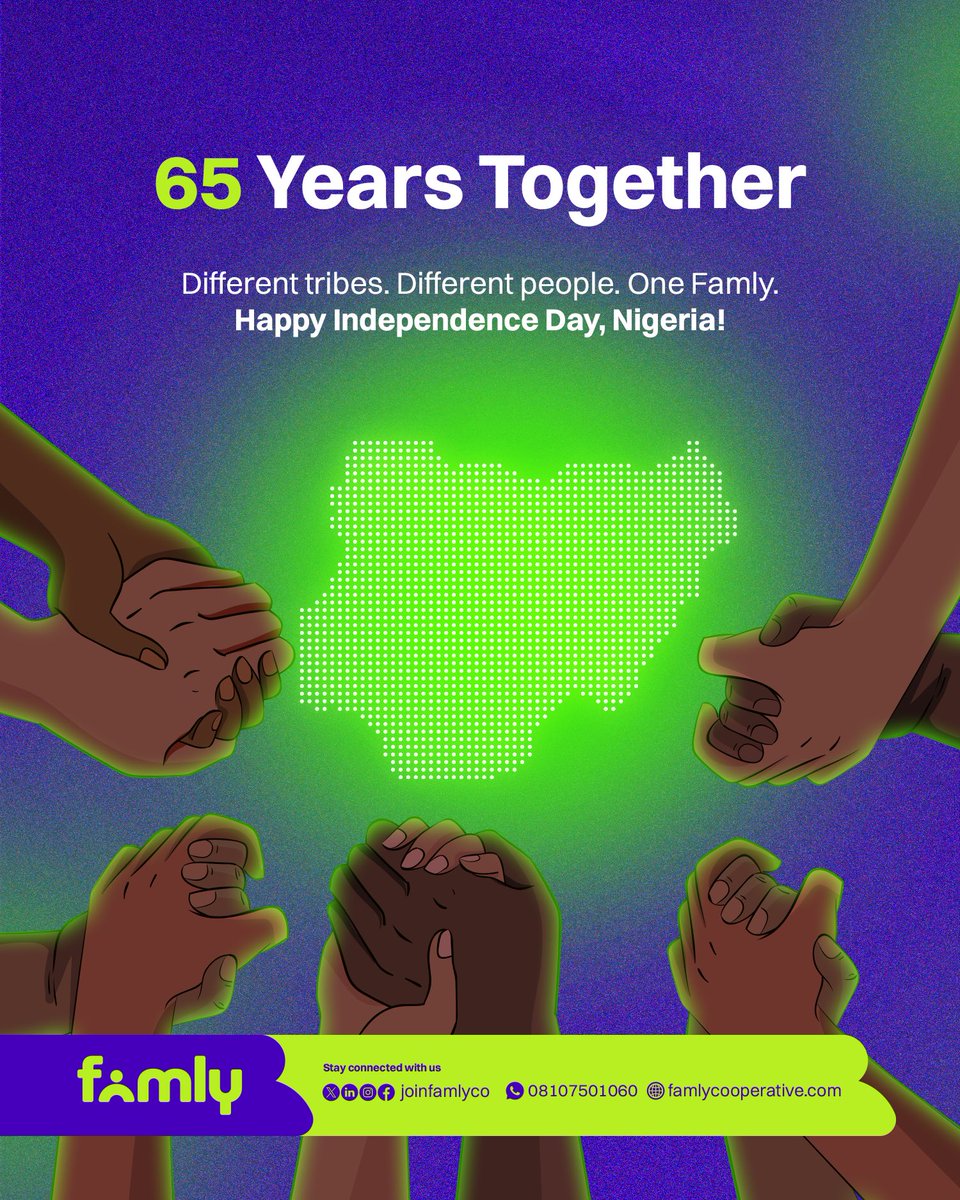 joinfamlyco's tweet image. Our strength lies in our togetherness.

Happy Independence Day Nigeria!