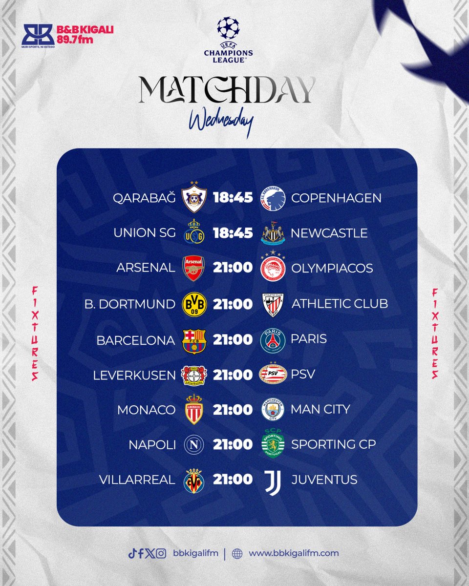 bbkigalifm's tweet image. #UEFACL 

Imikino ya UEFA Champions League itegerejwe kuri uyu wa Gatatu. 

#Murisiporonigitego