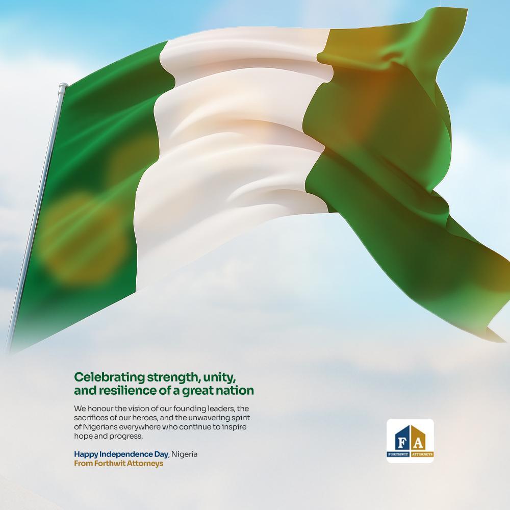 ForthwitA's tweet photo. On this special day, we join all Nigerians in celebrating our nation's 65th Independence Day! 🇳🇬

​We honor the visions of our founding leaders, the sacrifices of our heroes, and the unwavering spirit of Nigerians everywhere.
​Happy Independence Day, Nigeria!
#NigeriaIndependence https://t.co/R9DLj00VHH