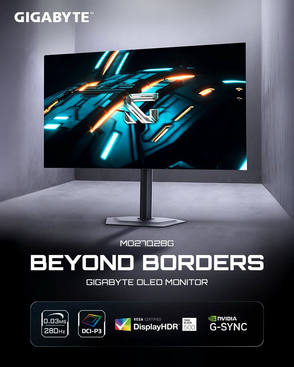AORUS_TR's tweet photo. Karşınızda GIGABYTE #MO27Q28G – en yeni 4. nesil #WOLED paneli, çerçevesiz ve sürükleyici tasarımıyla birleştiren 27” QHD oyuncu monitörü. 🎮✨
🟠 27” QHD 4. Nesil WOLED
🟠 280Hz / 0.03ms Ultra-hızlı Tepki Süresi
🟠 %99 Yansıma Önleme
🟠 4 Kenardan Çerçevesiz Tasarım
🟠 HDR 1500 Nits Tepe Parlaklık
🟠 Tam Kapsamlı Göz Sağlığı
🟠 AI OLED Koruma & 3 Yıl Garanti
🏆 Sınırların Ötesinde