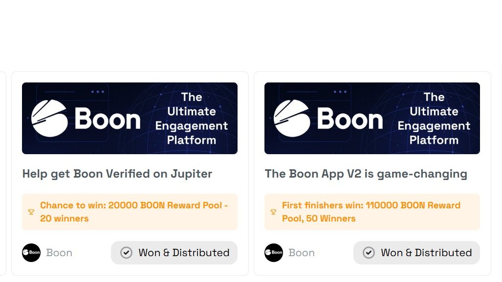 Update - BOON's engagement platform

Over the last few months, I bought &amp; earned a bag of <a href="/BoonHQ_/">Boon</a>'s $BOON token.

The token lets you earn rewards from fees when holding the token &amp; the platform lets you earn from completing missions.

I won 2x myself. The reward? Approx 6,500