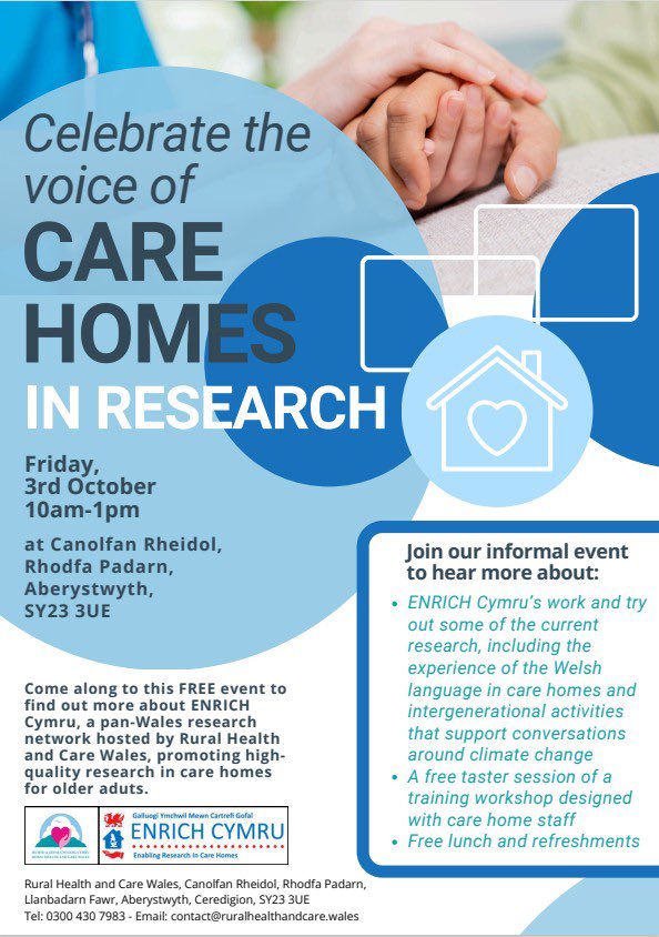 You’re warmly invited and encouraged to attend the following event! The voice of rural Care Homes across Mid Wales need to be included in national research initiatives such as those conducted by ENRICH. We look forward to seeing you at Canolfan Rheidol on the 3rd of October 2025!