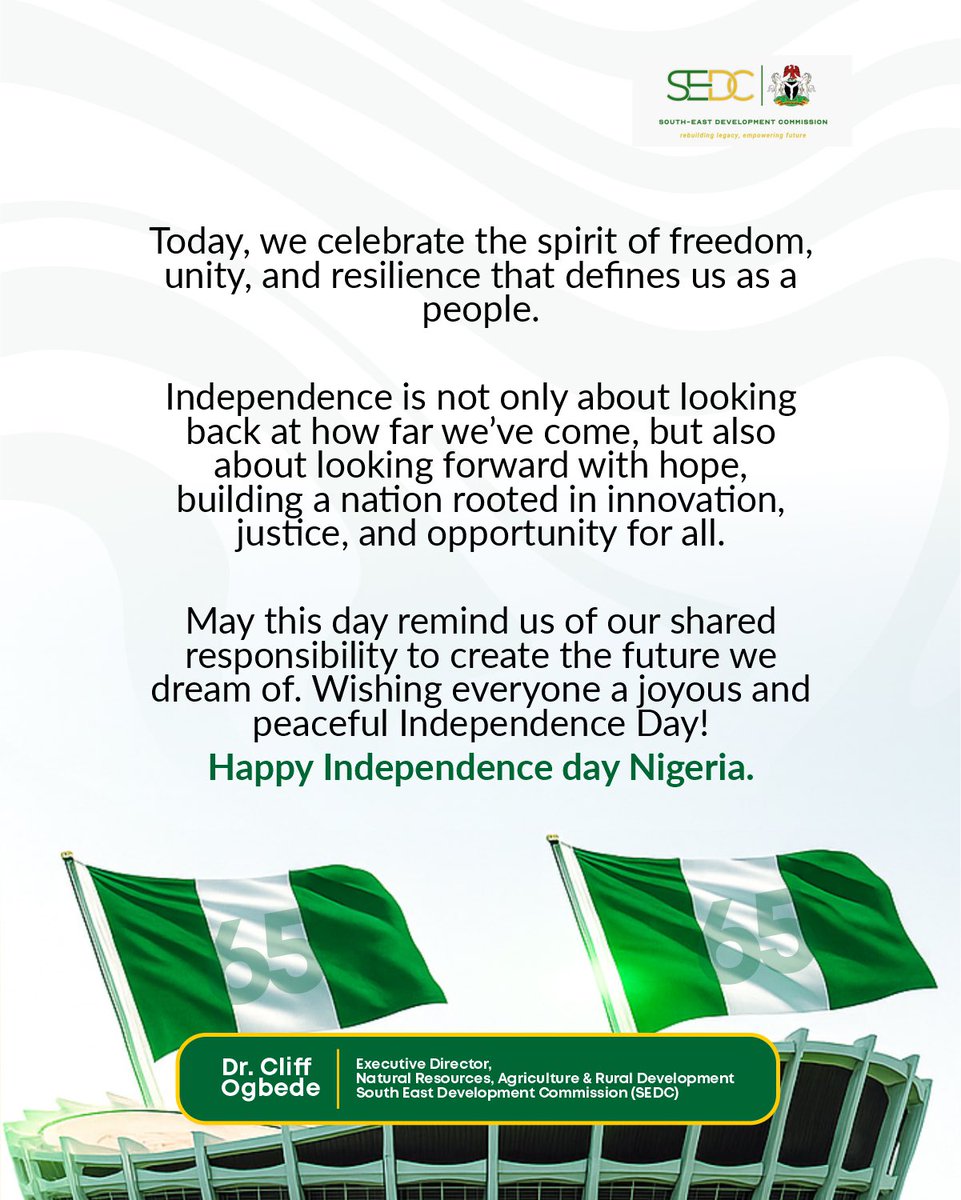 May this day remind us of our shared responsibility to create the future we dream of. 

Wishing everyone a joyous and peaceful Independence Day! 

Happy Independence day, Nigeria.