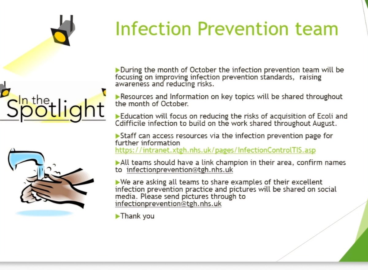 Hi all, October marks the start of infection prevention spotlight;  post your good practice pics and keep your eyes peeled for lots of useful resources and tips to champion IPC standards #team Tameside