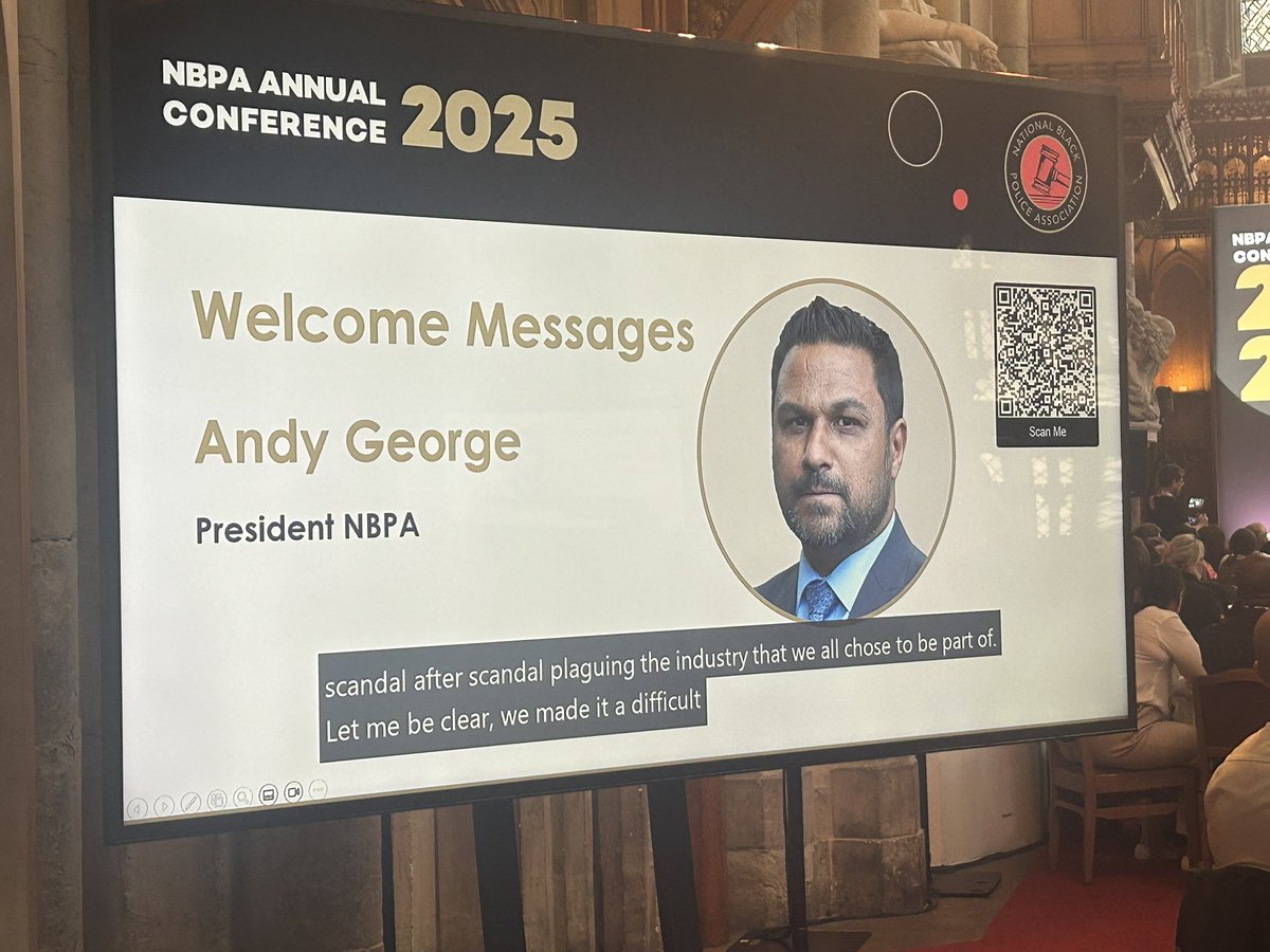 Listening to <a href="/NBPAUK/">NBPA</a> Chair <a href="/andygeorgeni/">Andy George</a> outline the best and worst of policing. Warns about growing extremism, the fact that Black/Brown communities are fearful. Warns about non crime incidents not being recorded as requested by Met Comiss Mark Rowley. #NBPAConference2025