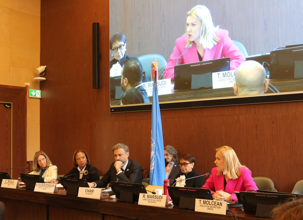 UNECE's tweet photo. In @UN_Water briefing on 2026🇺🇳Water Conference, @Tatiana_Molcean stresses strong momentum for #watercooperation through @UN #WaterConvention, encouraging all states to join
Meeting of Parties to #ProtocolWaterHealth in Nov will also serve as a key regional preparatory milestone https://t.co/vZWI1lyWFU