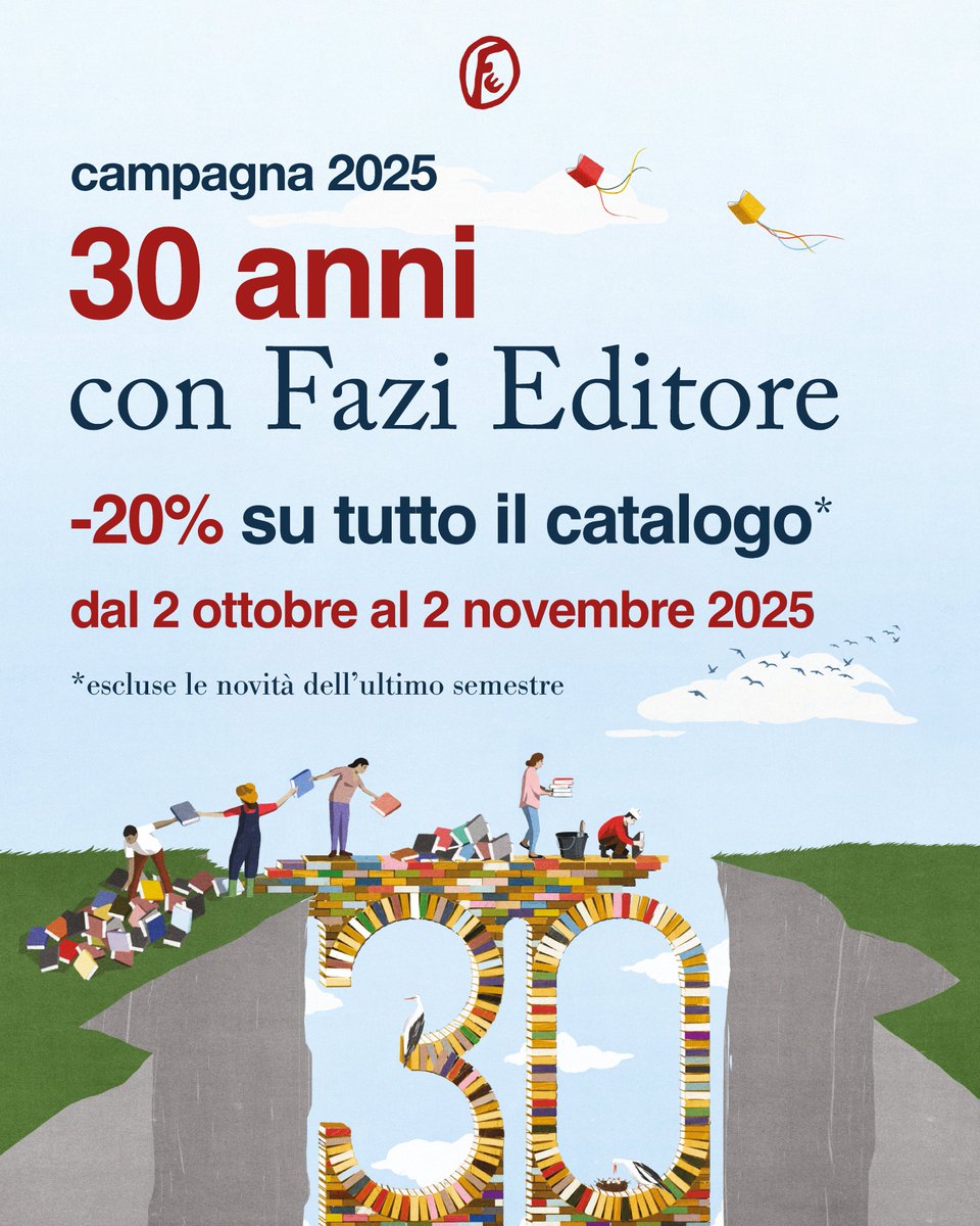 Quest’anno celebriamo un traguardo davvero speciale: i nostri primi 30 anni!
E come festeggiare, se non con la vostra campagna preferita?

Da oggi fino al 2 novembre, nelle librerie fisiche e online aderenti all’iniziativa, trovate i titoli che in questi 30 anni hanno creato il