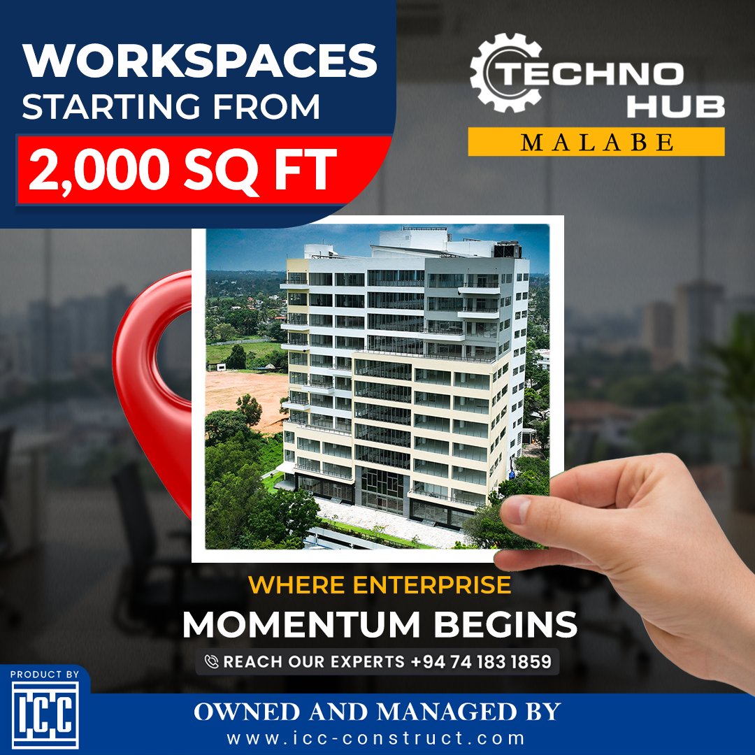 iccsrilankaLK's tweet image. Momentum is built at the right address.

ICC Techno Hub in Malabe offers business spaces starting from 2000 sqft.

Limited availability. Secure your space today.

📞 Call 074 183 1859
🌐 Visit icc-construct.com
.
.
.
#ICC #TechnoHub #BusinessSpaces #BuildingSriLanka