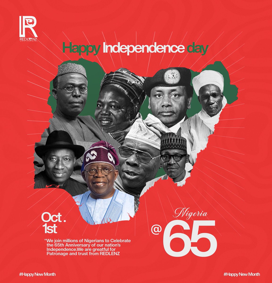 Happy Independence Day everyone from all of us at Redlenz Multimedia. Today we honour Nigeria - its unity, resilience, and vibrant spirit. 🎉🇳🇬 

#NigeriaIndependence #ProudlyNigerian #IndependenceDay2025 #Redlenzmultimedia #NaijaAt65