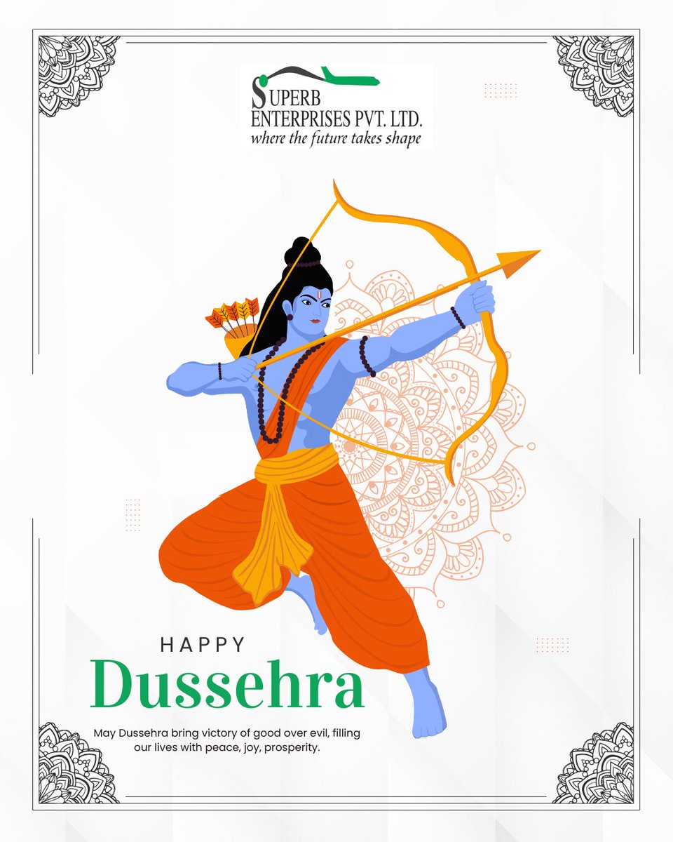 seplgroup's tweet image. Just as victory comes with perseverance, may your goals be achieved without hurdles, in life, travel, or documentation.
Wishing you a prosperous and joyous Dussehra from all of us at Superb Enterprises!

#superbenterprises #dusheravibes #dushera #dusheraspecial #dusheracollection