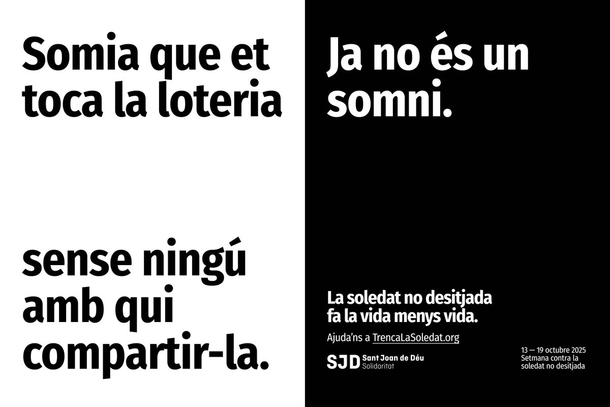 solidaritatSJD's tweet image. 𝗟𝗮 𝘀𝗼𝗹𝗲𝗱𝗮𝘁 𝗻𝗼 𝗱𝗲𝘀𝗶𝘁𝗷𝗮𝗱𝗮 𝗳𝗮 𝗹𝗮 𝘃𝗶𝗱𝗮 𝗺𝗲𝗻𝘆𝘀 𝘃𝗶𝗱𝗮.

A Europa més de 30 milions de persones asseguren sentir-se soles, i una de cada quatre admet patir #SoledatNoDesitjada. 

Aquesta és una realitat evitable i reversible. Amb l’objectiu de…