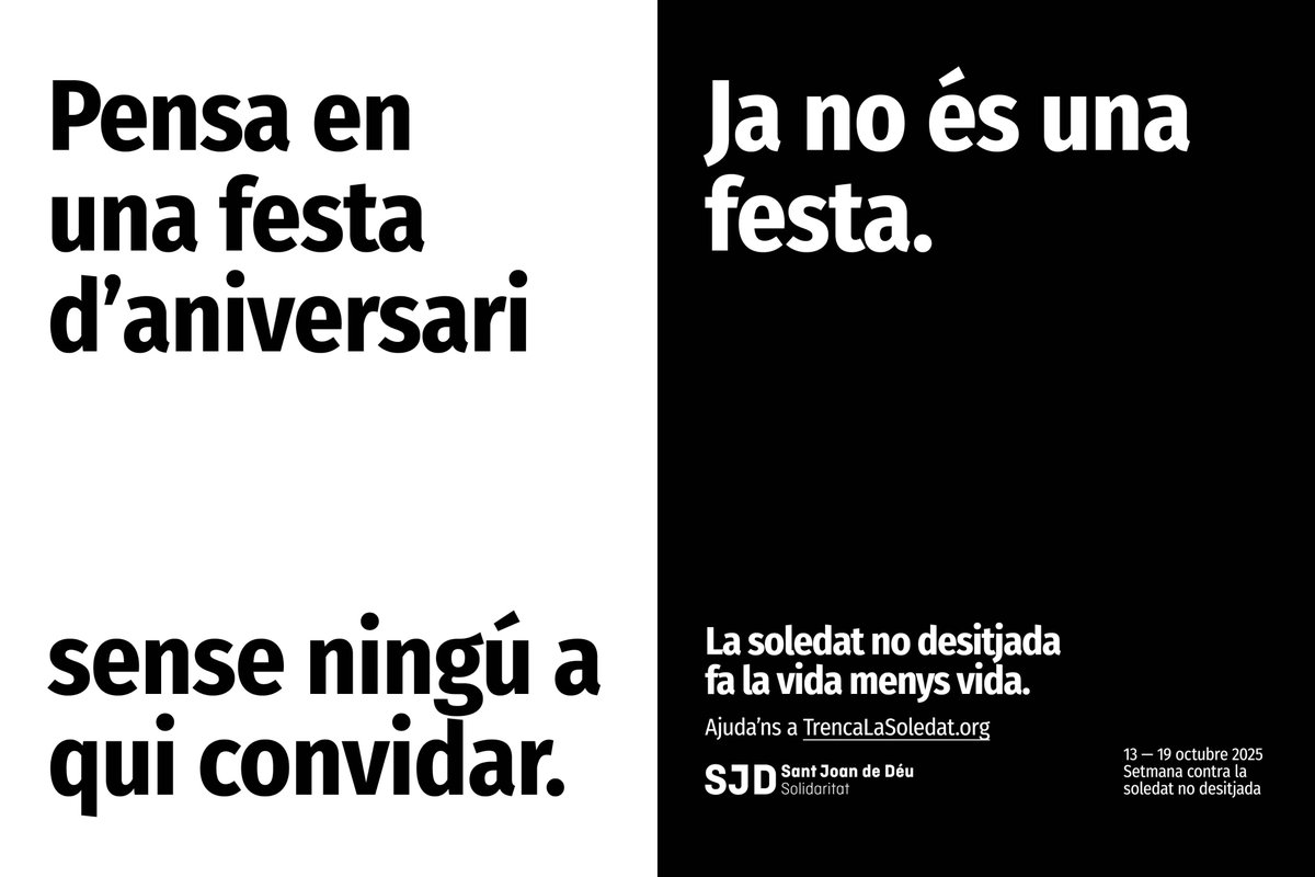 solidaritatSJD's tweet image. 𝗟𝗮 𝘀𝗼𝗹𝗲𝗱𝗮𝘁 𝗻𝗼 𝗱𝗲𝘀𝗶𝘁𝗷𝗮𝗱𝗮 𝗳𝗮 𝗹𝗮 𝘃𝗶𝗱𝗮 𝗺𝗲𝗻𝘆𝘀 𝘃𝗶𝗱𝗮.

A Europa més de 30 milions de persones asseguren sentir-se soles, i una de cada quatre admet patir #SoledatNoDesitjada. 

Aquesta és una realitat evitable i reversible. Amb l’objectiu de…