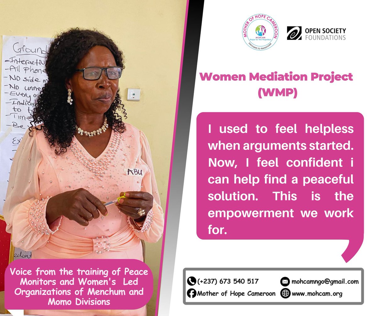 "I used to feel helpless when arguments started. Now, I feel confident I can help find a peaceful solution."

A powerful voice from our training in Momo.
This is the impact of peacebuilding. 

#MomoVoices #PeaceBuilding #Empowerment #Cameroon
