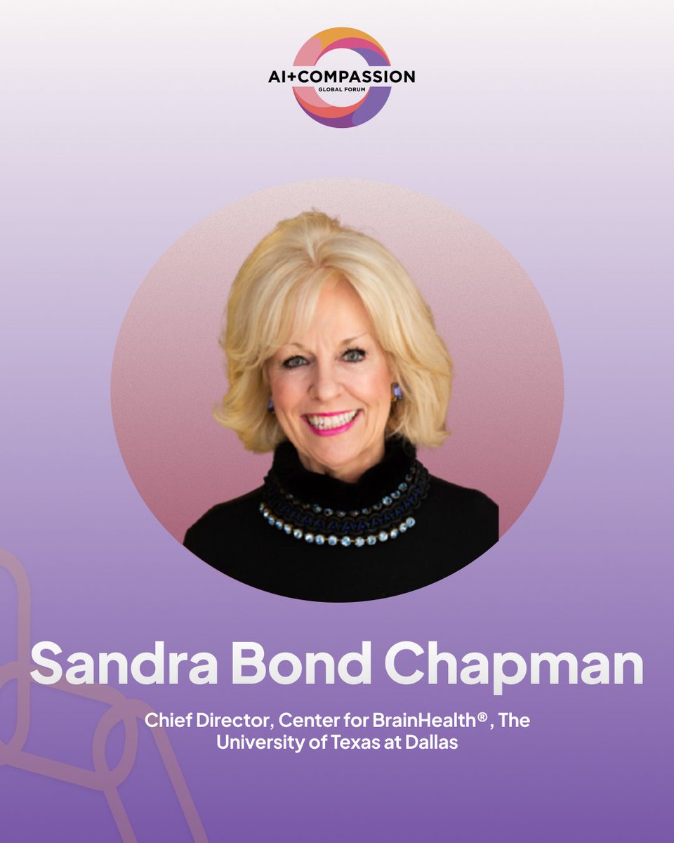 Meet Sandra Bond Chapman, Chief Director, Center for BrainHealth®, The University of Texas at Dallas!
At AI+Compassion Global Forum 2025, she will share how AI can be designed with empathy, ethics, and care for people and the planet.
📅 2 October 2025
🔗: compassionai.io/speakers/sandr…