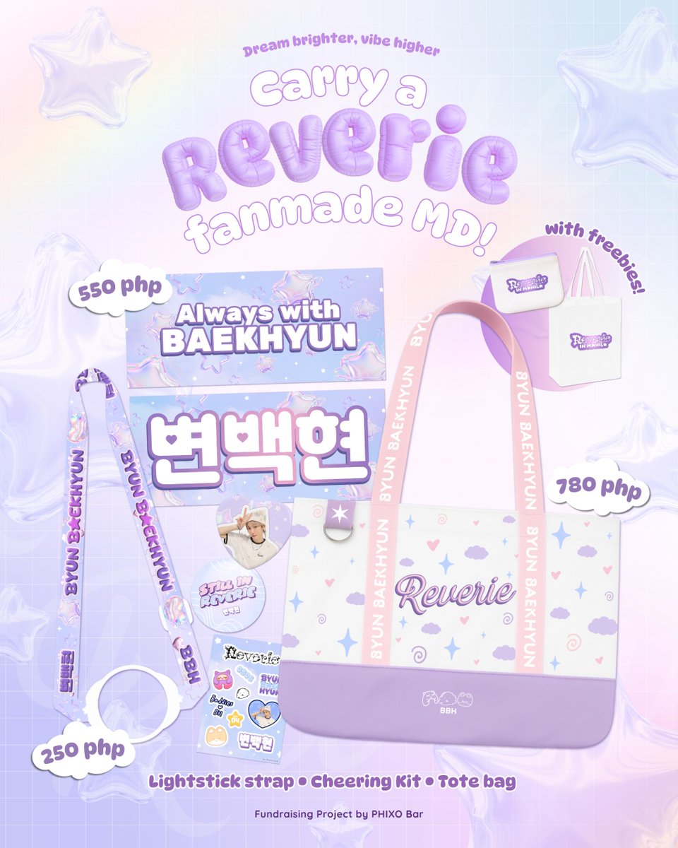 PhixoBar's tweet photo. 🌙✨ CARRY A REVERIE FAN-MADE MERCHANDISE BY PHIXO BAR✨🌙

Get ready to dream with our fan-made merchandise for Reverie in Manila! 🌙💜🩷💙

These aren’t just merch — they’re our essentials to carry with you at Reverie in Manila!

🛒 Order Period: Starts tonight until all slots are taken
💸 Payment Details:
• Reservation Fee: Half Payment upon registration
• Remaining Balance – on or before October 15, 2025
You can pay in full before the said dates.

Order form: https://t.co/YaXJaLI0vO

Note:  We only have a few slots especially for the bag, as it’s already in production.

#REVERIEinMANILA