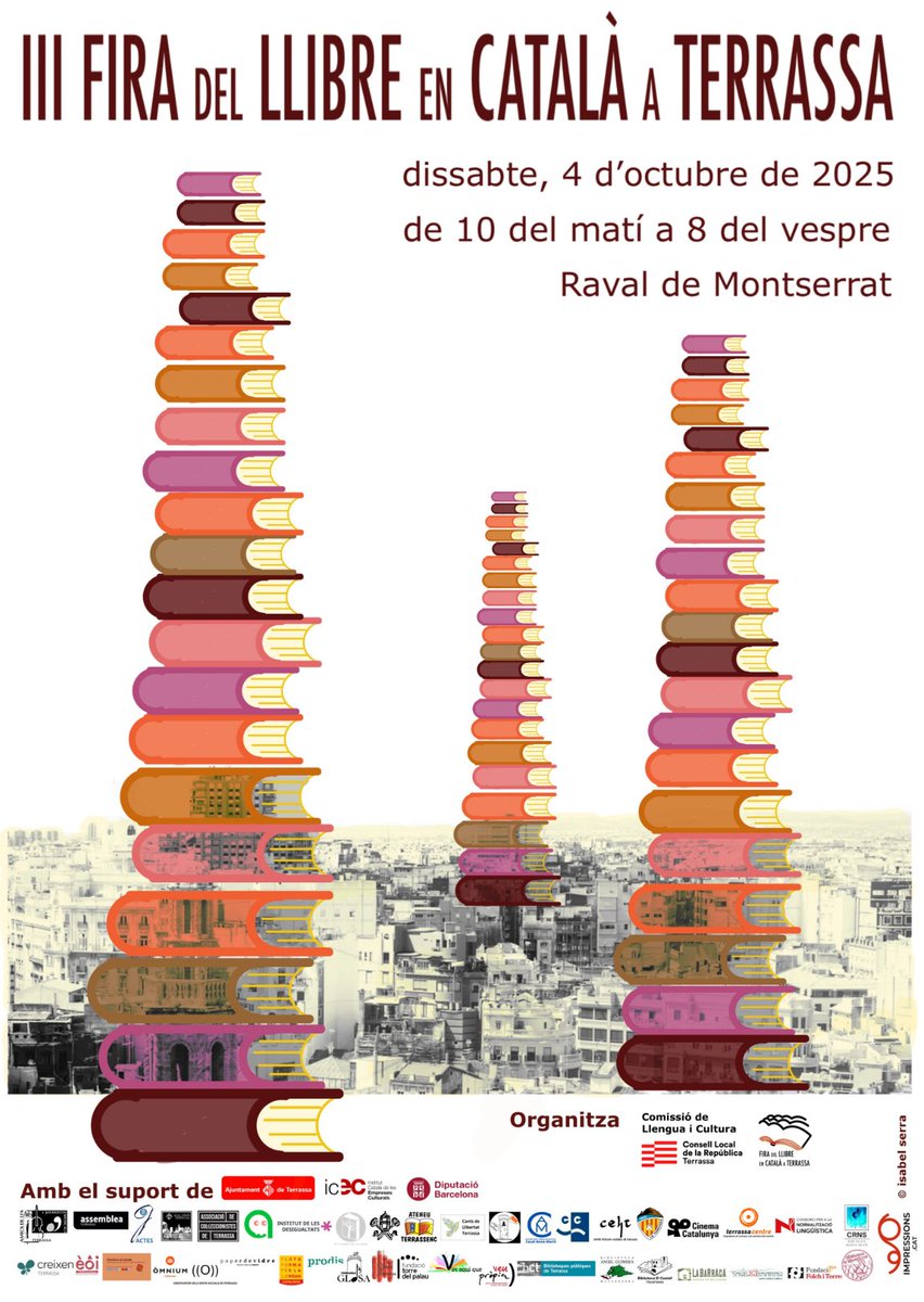 Aquest dissabte us esperem al Raval de Montserrat de Terrassa on tindrà lloc, durant tot el dia, la 3a edició de la fira del llibre en català de la nostra ciutat.
#lectura #llegirencatalà <a href="/ajterrassa/">Ajuntament de Terrassa</a> #lecturarecomanada