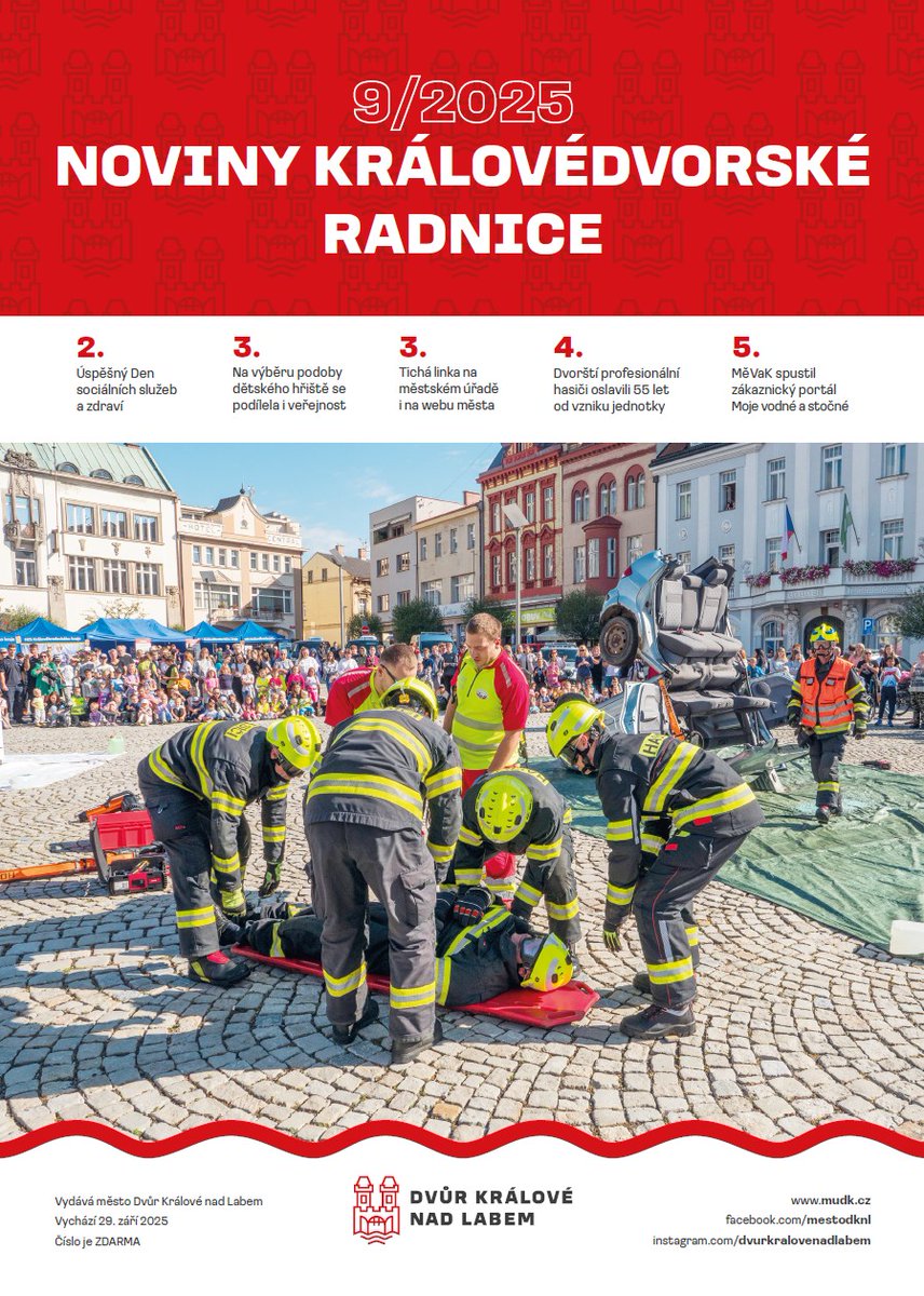 🗞️Vyšly Noviny královédvorské radnice č. 9/2025 s programovou přílohou KdeCo s pozvánkami na říjen 2025. Od 2.10.2025 budou NKR k dispozici v městském IC ve Švehlově ulici a také na recepci MěÚ na náměstí T. G. Masaryka. 
👉NKR si lze přečíst on-line ➡️🌐mudk.cz/cs/radnice/nov…
